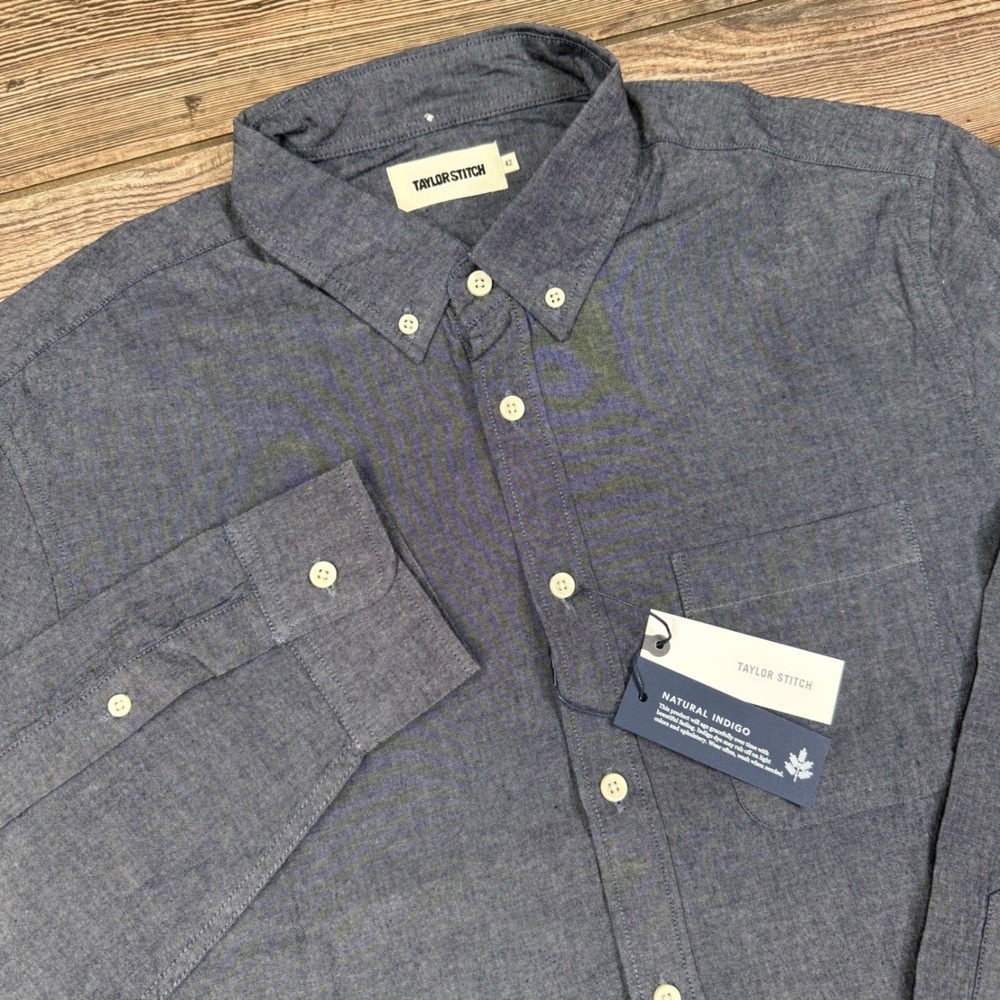 Taylor Stitch Mens 42 LARGE The Jack Button Rinsed Indigo Chambray Oxford New